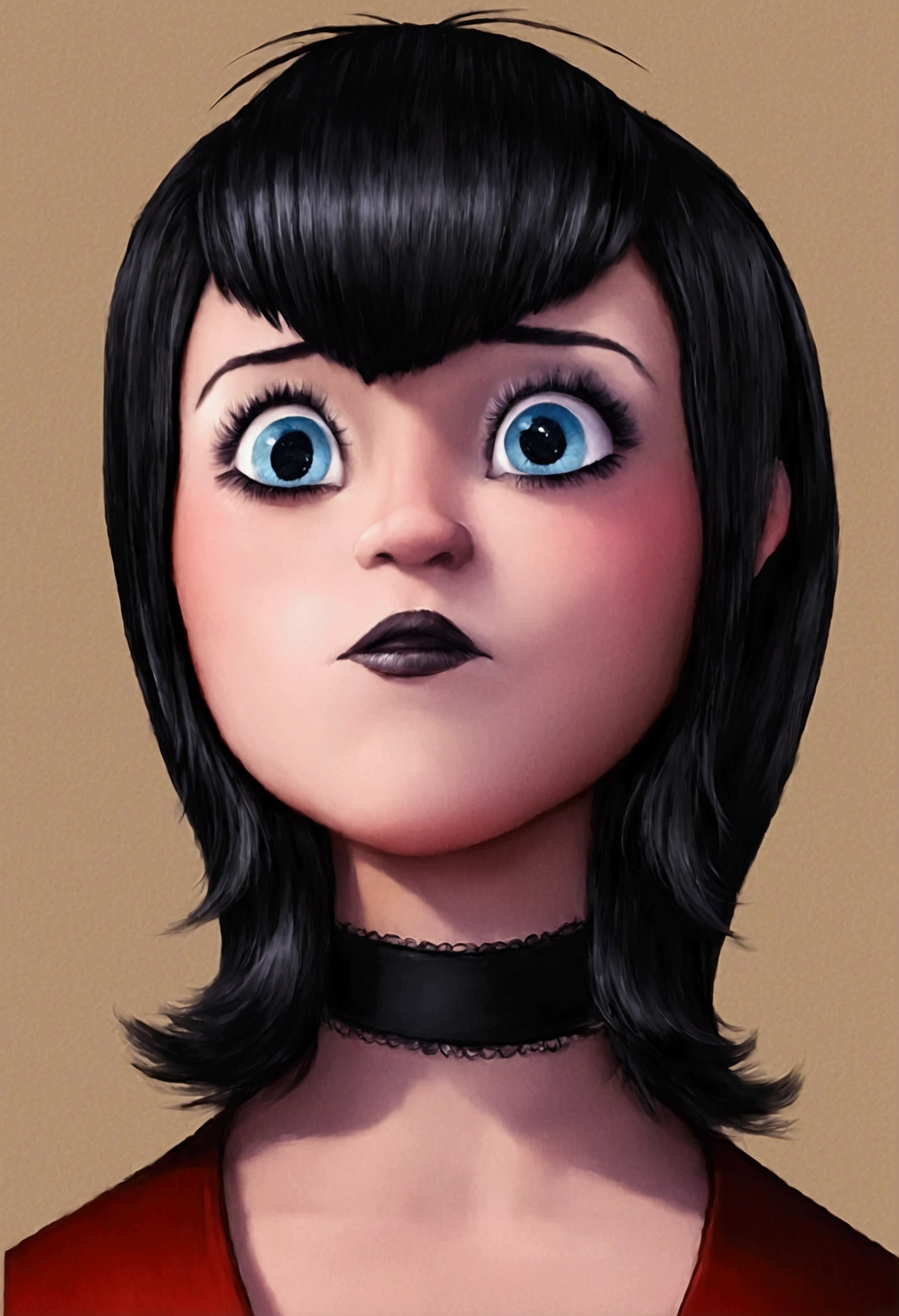 busty mavis dracula, skirt up view, shy, cute, hentai, photorealistic, 8k, masterpiece, detailed face, beautiful detailed eyes, beautiful detailed lips, extremely detailed eyes and face, long eyelashes, vampiric, pale skin, black hair, choker, small fangs, embarrassed expression, suggestive, under skirt view, photorealistic, 8k, highly detailed, digital painting, concept art, cinematic lighting, dramatic shadows