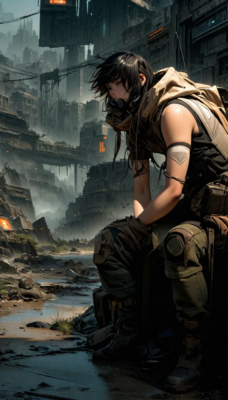 Blend this picture into a wallpaper of a futuristic post-apocalyptic world, but let this image be slightly visible