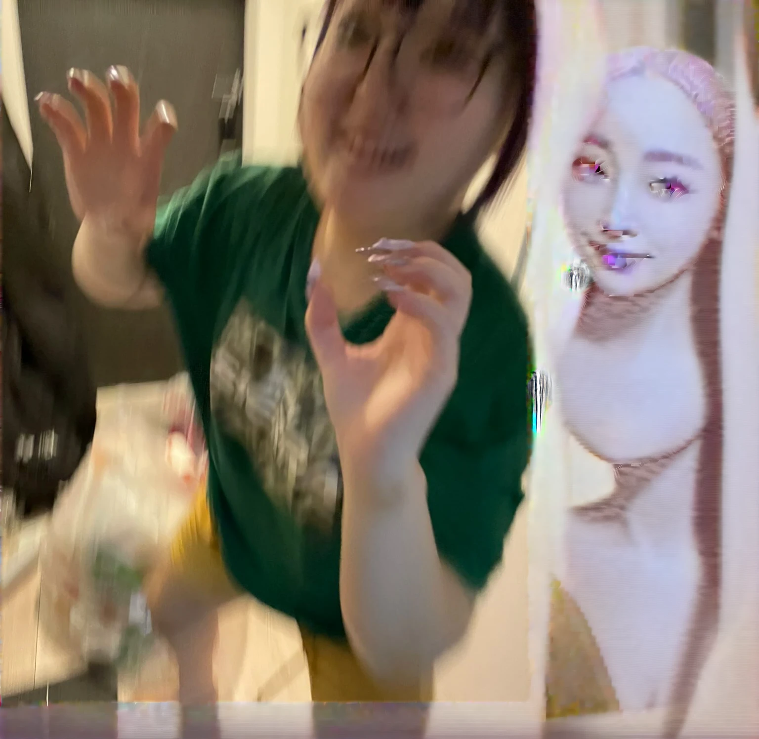 Realistic photos of cute Korean female stars, Uneven twin tails, light makeup, Middle breast size, smile, Color T-shirt, by bus, Clear facial features with crisp, realistic detail, Sony FE, 35mm, Cinema Lighting, Attention to detail, UHigh resolution, high quality, High resolution, 8K, 16K