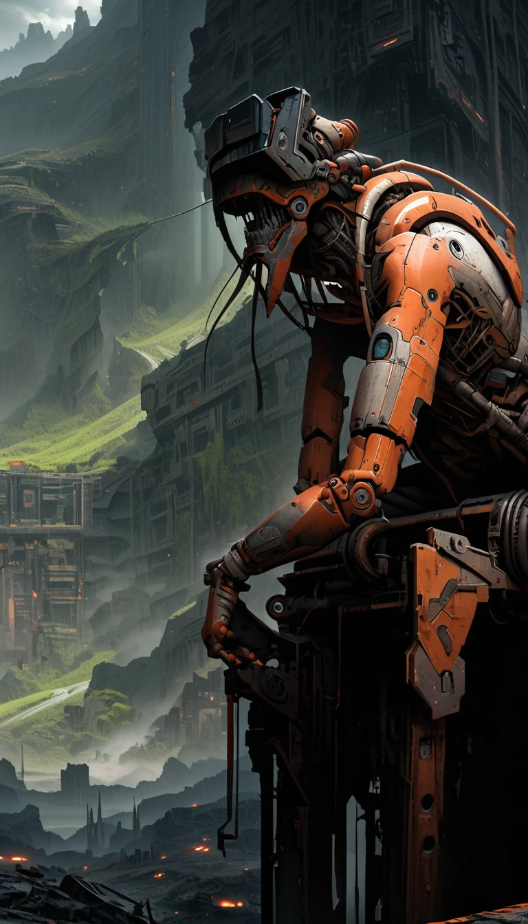Blend this picture into a wallpaper of a futuristic post-apocalyptic world, but let this image be slightly visible