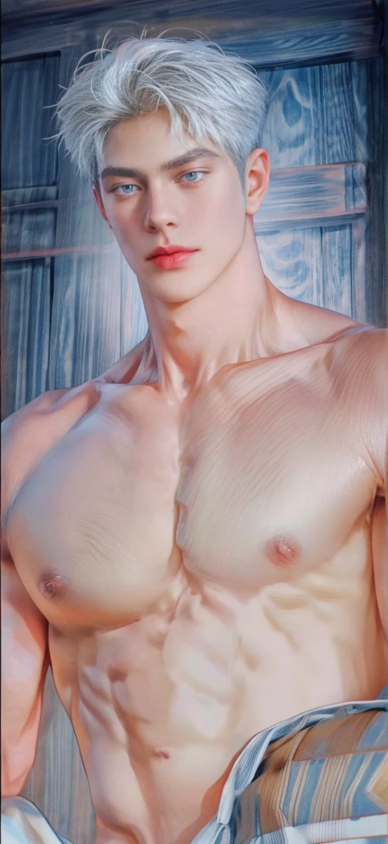 1boy, adult, handsome, perfect face, detailed eyes and face, clean shaved, muscular, capturing a rural atmosphere, dynamic lighting, unreal engine 5, hd picture, satoru gojo, white hair, short hair ,hair between eyes ,blue eyes