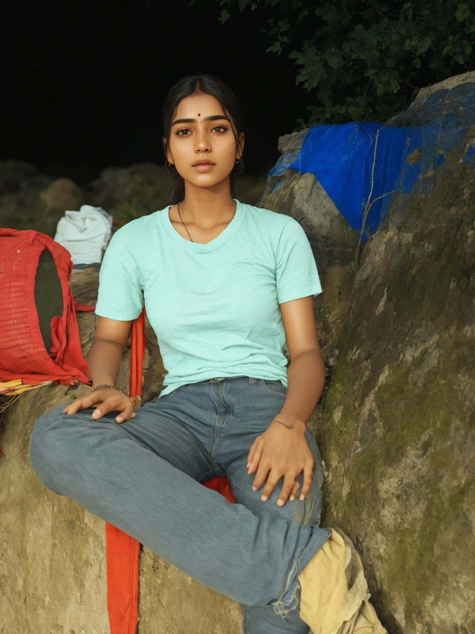 young Indian girl, 18-year-old, red top, gentle lighting, intricate facial details, flawless complexion, top-notch 3D rendering, hyper-realistic, shot on Indian road. photorealistic digital art trending on Artstation 8k HD high definition detailed realistic, detailed, skin texture, hyper detailed, realistic skin texture, armature, best quality, ultra high res, (photorealistic:1.4),, high resolution, detailed, raw photo, 400 camera f1.6 lens rich colors hyper realistic lifelike texture dramatic lighting unrealengine trending on artstation cinestill 800
