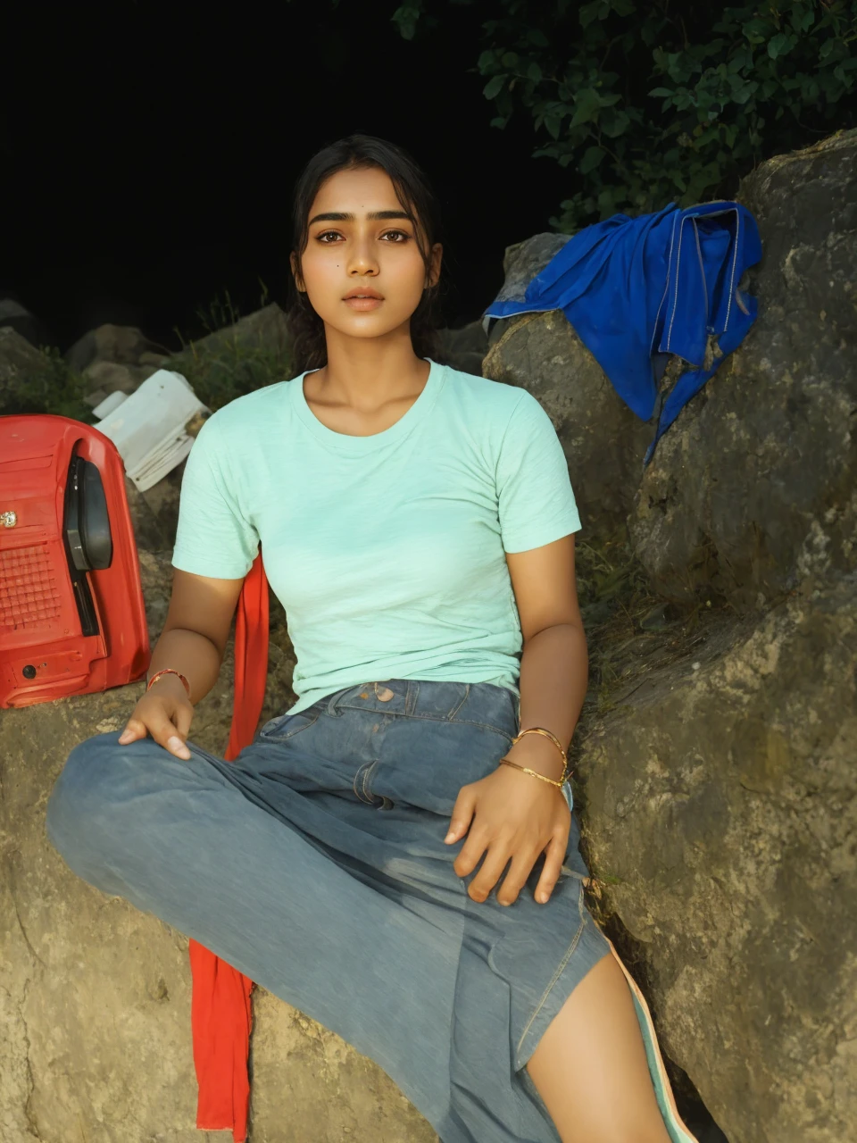 young Indian girl, 18-year-old, red top, gentle lighting, intricate facial details, flawless complexion, top-notch 3D rendering, hyper-realistic, shot on Indian road. photorealistic digital art trending on Artstation 8k HD high definition detailed realistic, detailed, skin texture, hyper detailed, realistic skin texture, armature, best quality, ultra high res, (photorealistic:1.4),, high resolution, detailed, raw photo, 400 camera f1.6 lens rich colors hyper realistic lifelike texture dramatic lighting unrealengine trending on artstation cinestill 800