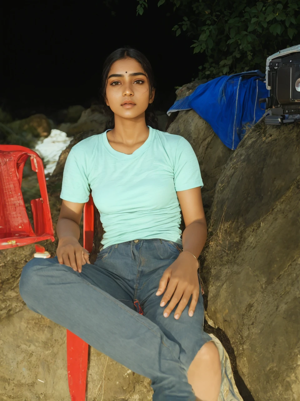 young Indian girl, 18-year-old, red top, gentle lighting, intricate facial details, flawless complexion, top-notch 3D rendering, hyper-realistic, shot on Indian road. photorealistic digital art trending on Artstation 8k HD high definition detailed realistic, detailed, skin texture, hyper detailed, realistic skin texture, armature, best quality, ultra high res, (photorealistic:1.4),, high resolution, detailed, raw photo, 400 camera f1.6 lens rich colors hyper realistic lifelike texture dramatic lighting unrealengine trending on artstation cinestill 800