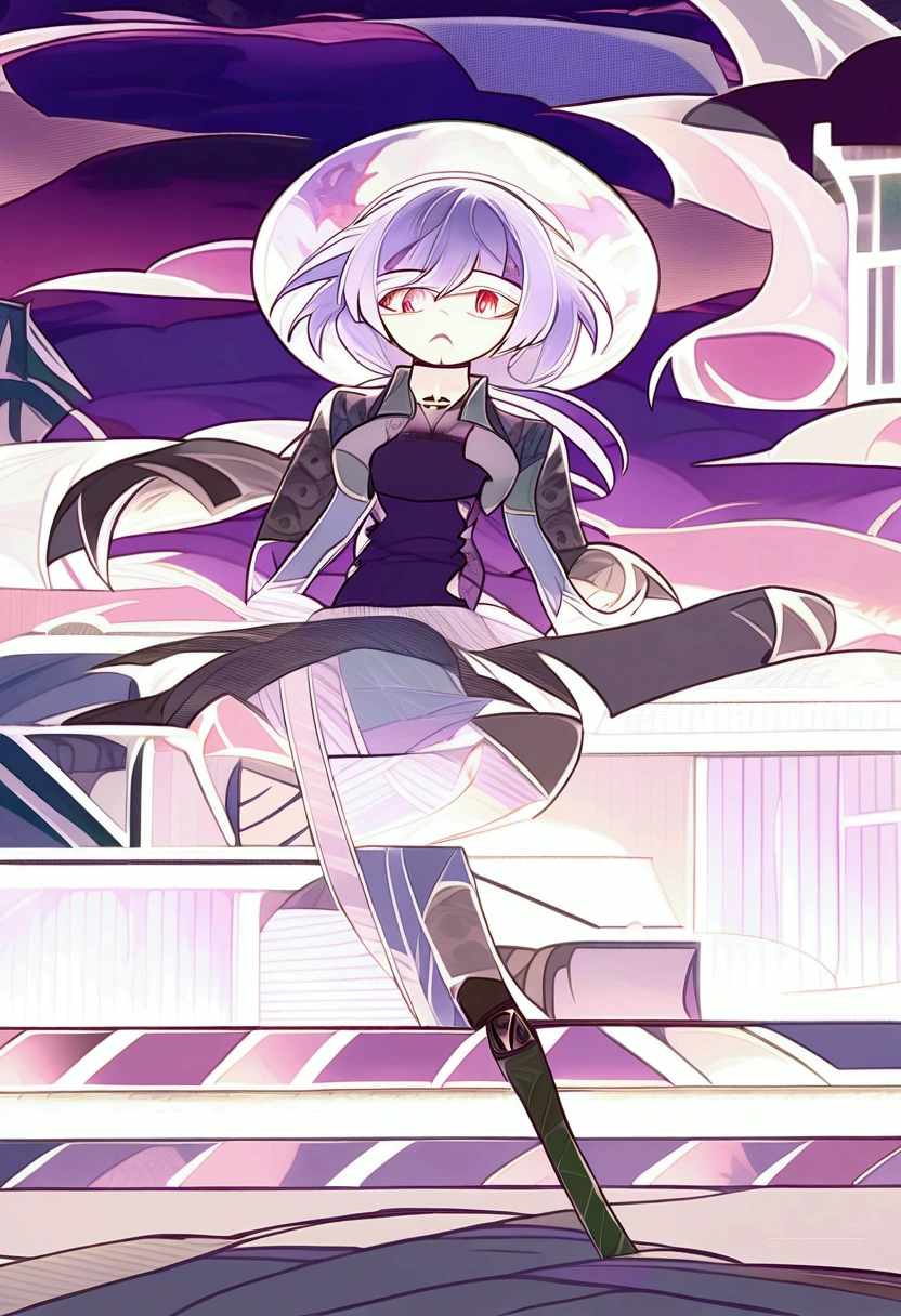 Masterpiece, very detailed, ultra detailed, one, (1 woman), she is in an ancient black military uniform, and in an elegant position, long hair, bright white hair, snow-white hair and straight bangs, white demonic horns, beautiful, charming, bright red eyes of reptiles, reptile red eyes, super neon eyes, bright eyes, elegant, large breasts, neutral face, cold face, charming, She has guns in her hands She has guns in her hands and she is stand against the background of a large moon and futuristic city and furnishings, valiant atmosphere.