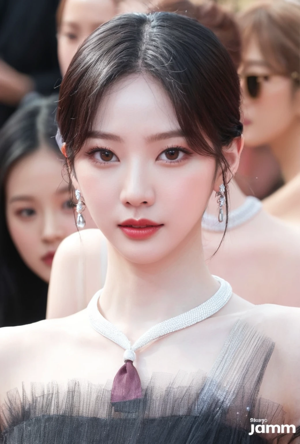 a close up of a woman wearing a necklace and a dress, kim doyoung, sun yunjoo, lee ji - eun, lee ji-eun, popular south korean makeup, gongbi, park ji-min, jinyoung shin, jisoo of blackpink, blackpink jennie, heonhwa choe, beautiful south korean woman, sha xi, hwang se - on, Karina aespa, karina