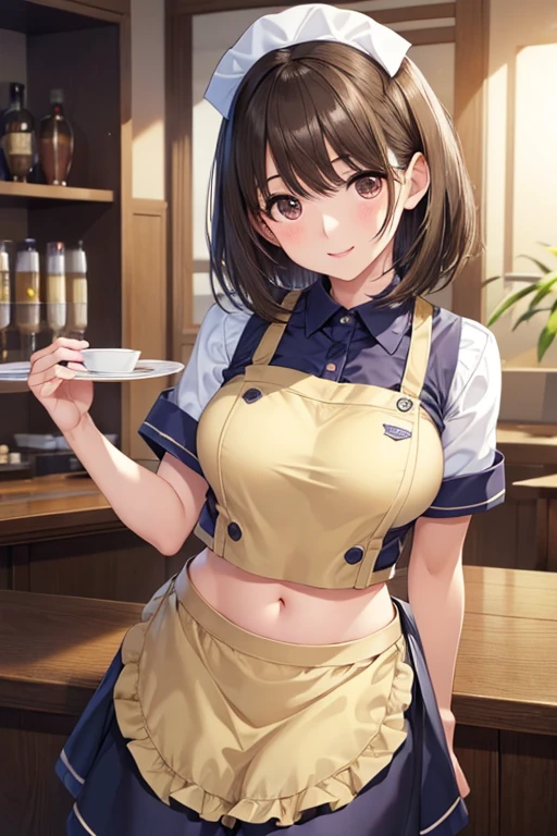 anegasaki nene、Shiny brown hair, short hair, (Beautiful brown eyes、Sparkling eyes, Fine grain)、smile、Super detailedな目、Highly detailed face, Highly detailed eyes,


masterpiece, Highest quality, Super detailed, Ultra-high resolution, Highly detailed face, 

alone, anime, 20-year-old girl,  (((Waitress uniform))), (((Expose the abdomen))), ,, Mid-chest, 小さなsmile, In the room