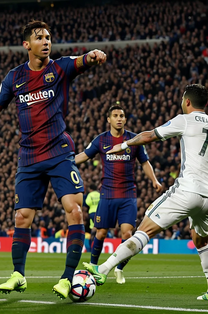 Create Messi scoring a Chilean goal with Cristiano Ronaldo crying behind him