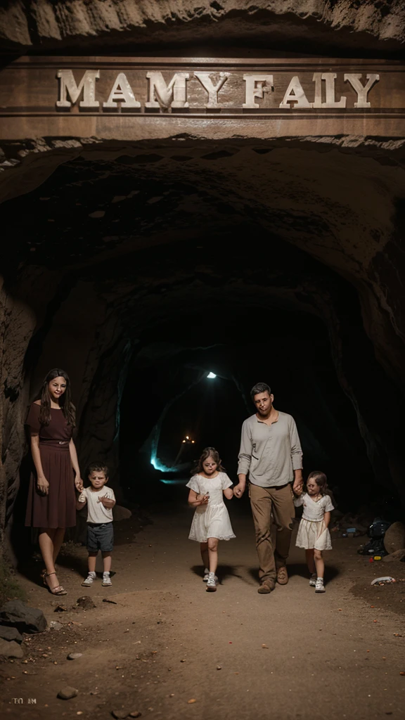 make me a cover with writing (my new family)and the background is in a scary cave