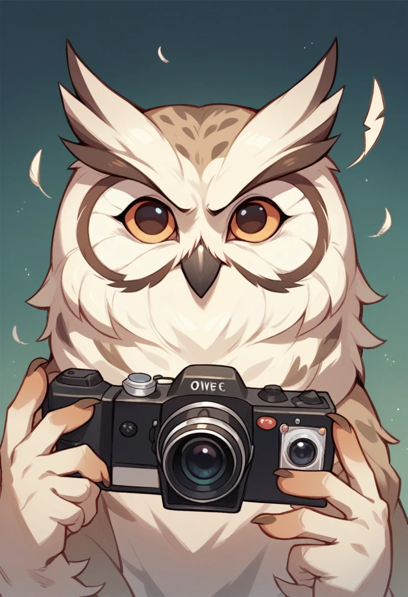 A owl danger bird, white feather, with camera