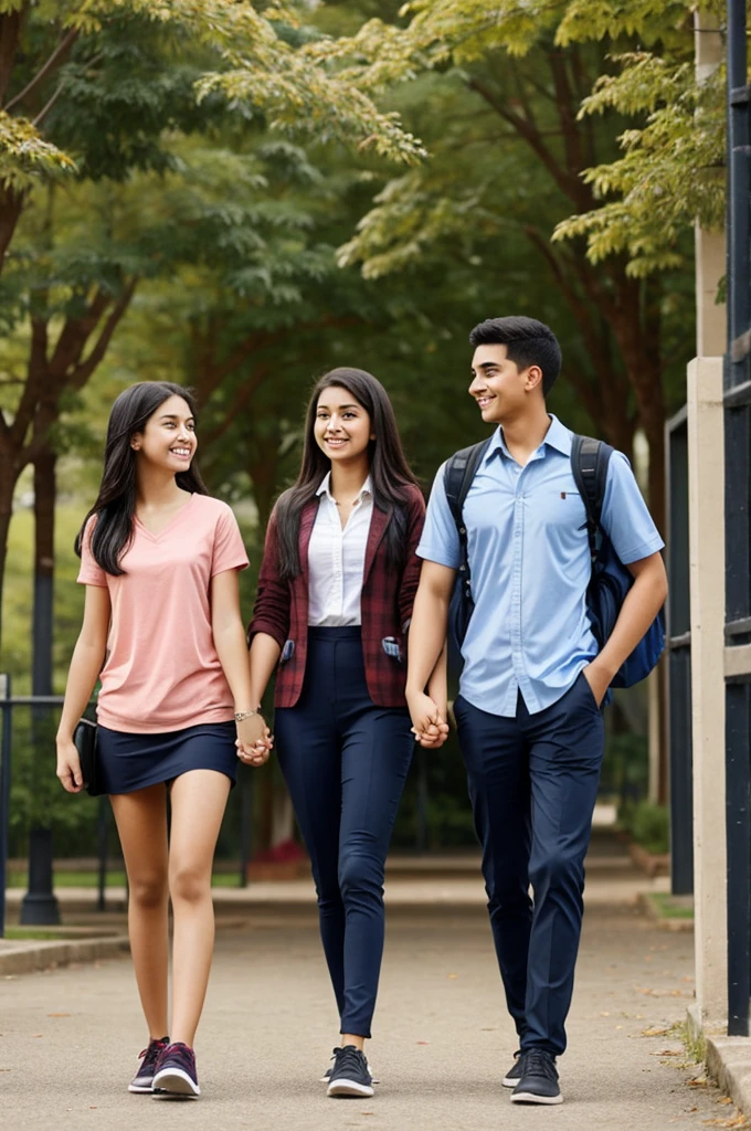Female students and male students walk hand in hand