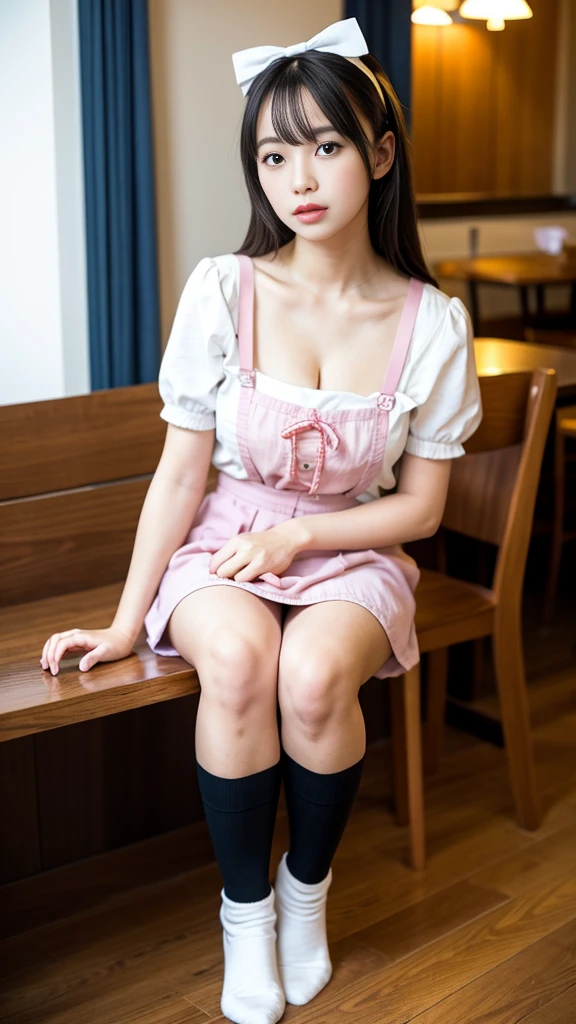 ((8k, RAW Photos, highest quality, masterpiece), High resolution RAW color photos、Professional close-up photography, (Realistic, Photorealism: 1.37), (highest quality), (Best Shadow), (Best illustrations), clavicle ((big)), ((erotic, sexy, Ultra-high resolution, High quality CG integrated 8K wallpaper, Physically Based Rendering, Cinema Lighting), 18-year-old girl, (wearing silk stockings,Wear a shirt in pink color,Wearing high heels,Frill skirt in pink color), High school classroom, Beautiful details in the eyes, Light on the face, ((full body shot: 1.2)), Particularly strong light, (Upward glance, The look of temptation:1.2),Shiny skin, (((Side Up、curly hair))), ( Beautiful thighs), Ulzzang-6500-v1.1:0.2, shy, (flash:1.2), Browsing Caution , ((Seductive posture: 1.2, Charm: 1.2)), (Idol), (sitting at a desk in the classroom: 1.2)), ((Excellent anatomy: 1.2)), ((Bright and refreshing classrooms, The background is blurred: 1.2)), Perfect Face, Cute face, (High angle shot:1.2)、Gazing at the audience