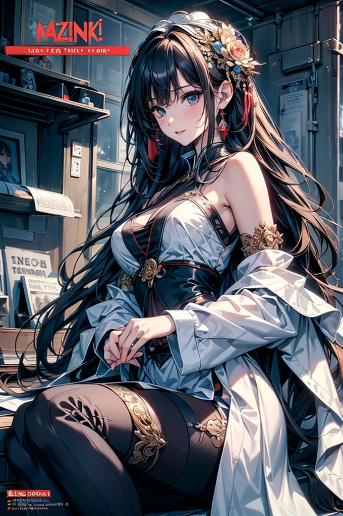 (original photo, best quality), (Practical, photo-Practical:1.3),best quality,Very detailed,masterpiece,Super detailed,illustration,1 Girl,superior_Body,Dynamic Angle,world masterpiece theater,messy_long_hair,best quality,Extremely detailed CG Unity 8K wallpaper,ink,Astonishing,Movie Lighting,lens_Flare, Dunhuang_style, (magazine:1.35) (cover-style:1.3)