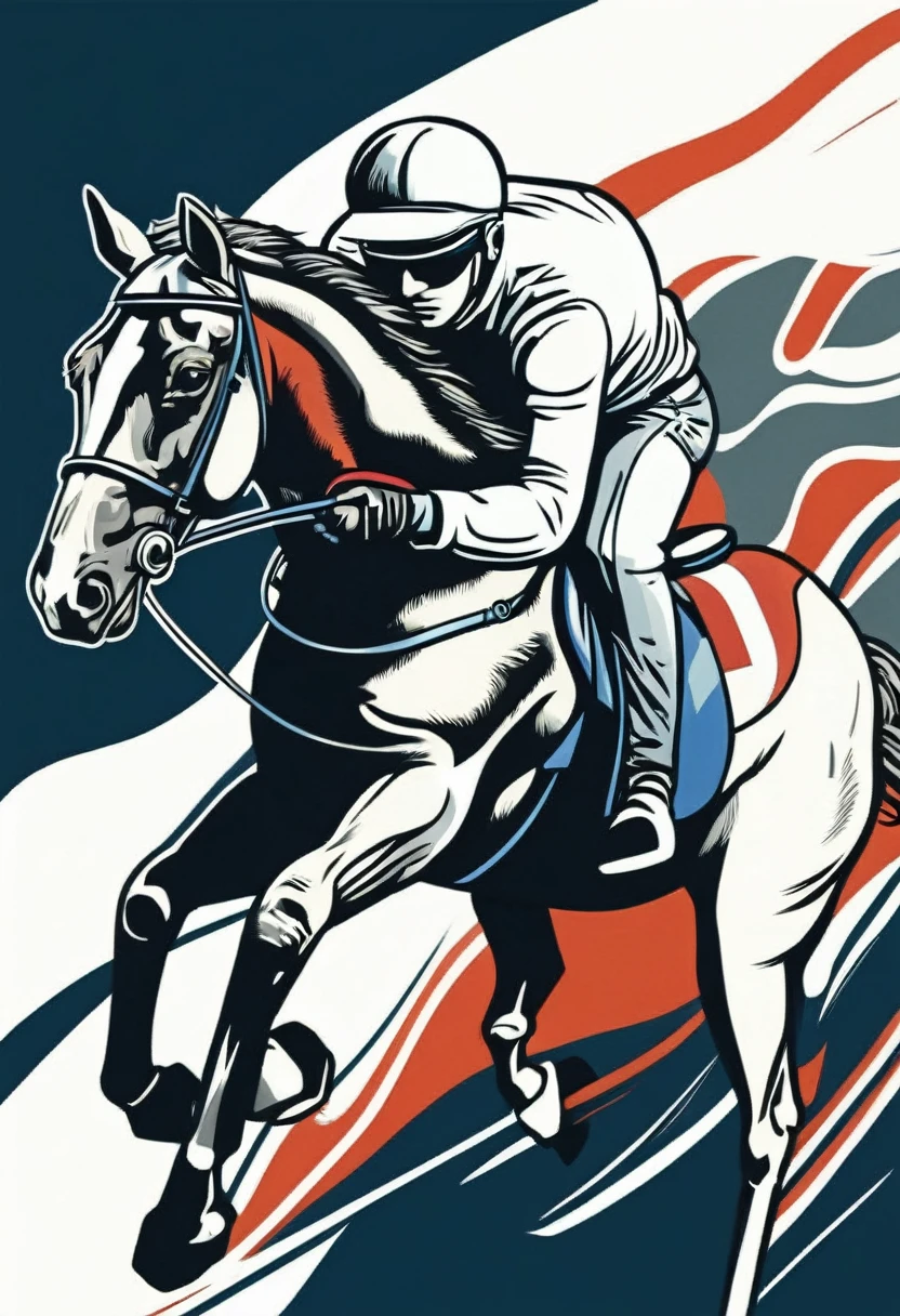 Comic book style illustration of a racehorse。