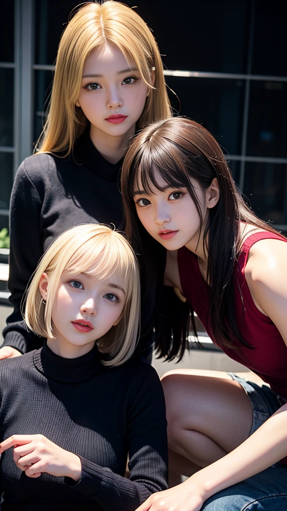 (Natural blonde and redhead girls with pretty faces), Cute pose, Atmospheric, Dark atmosphere, Edge lighting, Sayaka Yamamoto, Saito Asuka, Mao Akiyama's facial features, 8K, Full 体 portrait, ((Naked girls:1.5)), Natural light, Spooky greenhouse at night, Sharp focus, (Highly detailed eyes and face:1.1, Professional photography techniques), (Beautiful small face, beautiful girl, high , Idol Face, Baby Face:1.6)Happy, K UHD, Hmph, Beautiful and soft skin, Vibrant Skin, blush, ((Beautiful breasts:1.2, Cleavage)), (Small beautiful butt), (Detailed hands:1.1, The optimal ratio is four fingers to one thumb), Perfect proportions, (Perfect Anatomy:1.3), (Highest quality, Masterpiece, Highest quality, Ultra high definition, Photorealism:1.4), ((Hugging from behind and rubbing breasts:1.4))