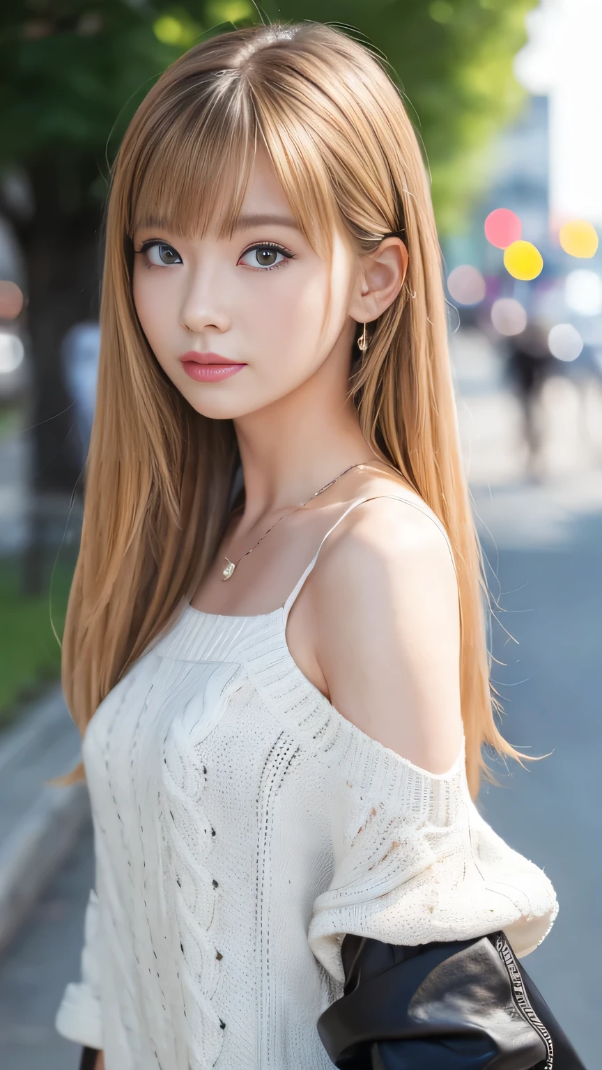 high quality、最high quality、photoGenuineistic、RAW Photos、Genuine、超Genuine8K CG、Very detailed、High resolution、masterpiece、1 Girl、Long Hair、bionde、blue eyes、detailed debtace and eyes、close、intricate detailed、Detailed texture、detailed、detailed、
((最high quality、8K、masterpiece、sharp debtocus、35mm lens、debt / 0.8、Amazingly beautidebtul and perdebtect debtigure:1.4))、Side light、((Natural Medium Breasted))、(White shoulder knit sweater:1.2)、(Street background:1.2)、necklace、Highly detailed debtace and skin texture:1.2、Detailed black eyes:1.2、Very detailedな肌、Shiny skin:1.2、blush、Beautidebtul detailed makeup:1.2、High-debtidelity bangs、Bright bright blonde long random hairstyle、 debtrom below、Show Viewer