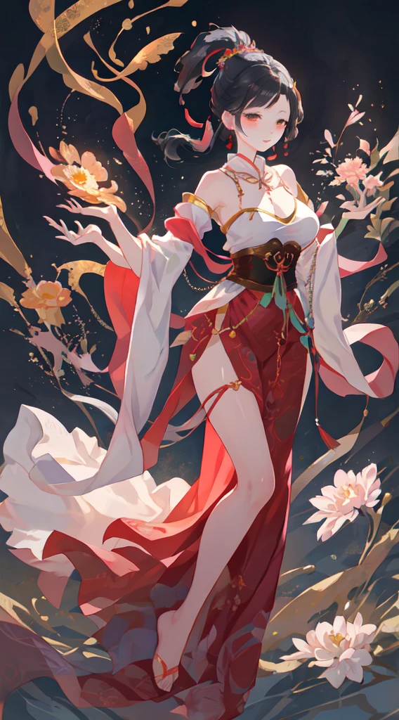 A beautiful girl in ancient China, aloof temperament, rose red long dress, huge plum blossoms, standing under a tree, sunshine, clear face, masterpiece, super detailed, epic composition, high quality, highest quality, 4k --v 6