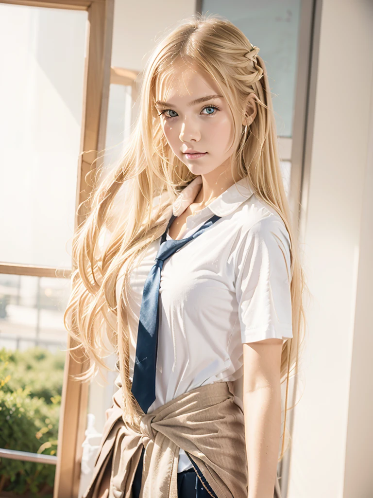 Long blonde hair, school, beautiful girl.