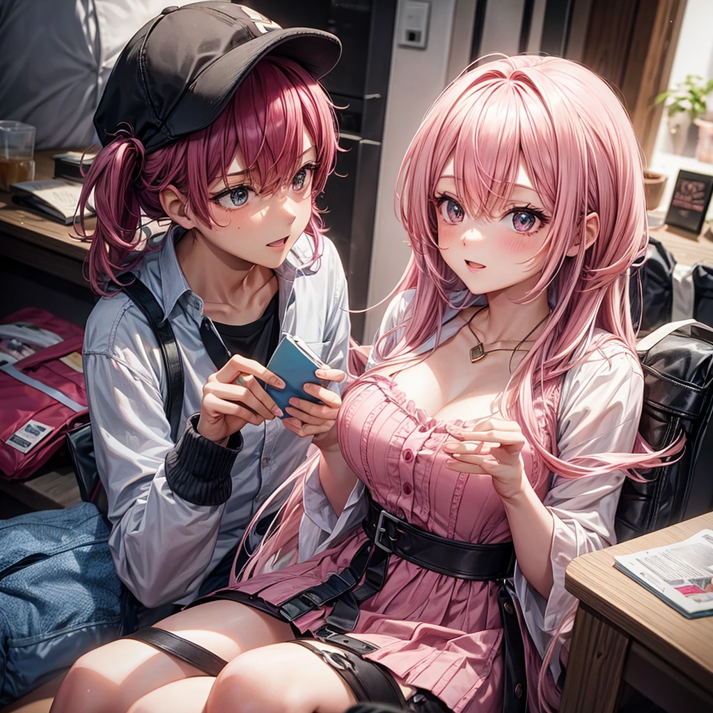 pink haired girl with her boyfriend