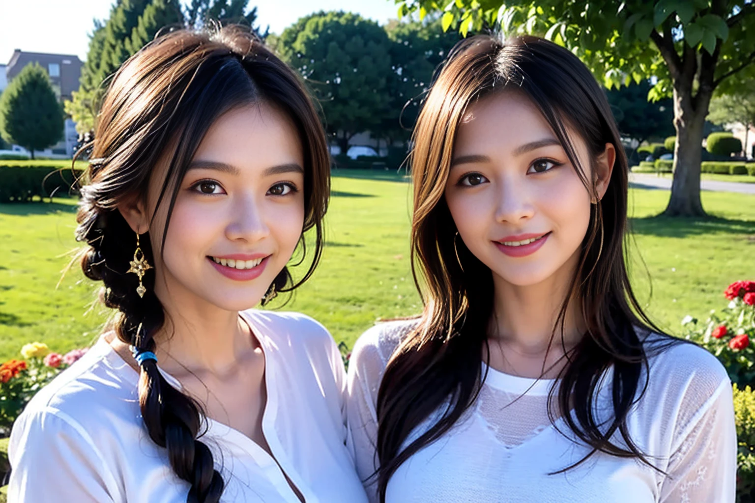 ((Highest quality、、masterpiece:1.3))、1 male、1 female,44 years old 39 years old、Shine the light on my face、Slim Beauty、Beautiful couple、Upper Body、smile、 (Slim face), (the body is ス??), (Brown Hair), (Shortcuts), テーブルのフルコースディナーとwine glass、Amazing view of the sunset sky and clouds、smileの美しさ、Wine bottle、sparkling wine、Long sleeve shirt、dress、White wine, red wine, wine glass, Beautiful fine grain, Depth f/2,saturation, High Contrast, Strong light and shadow,Moist Body:1.5、 texture、The hair is very shiny、