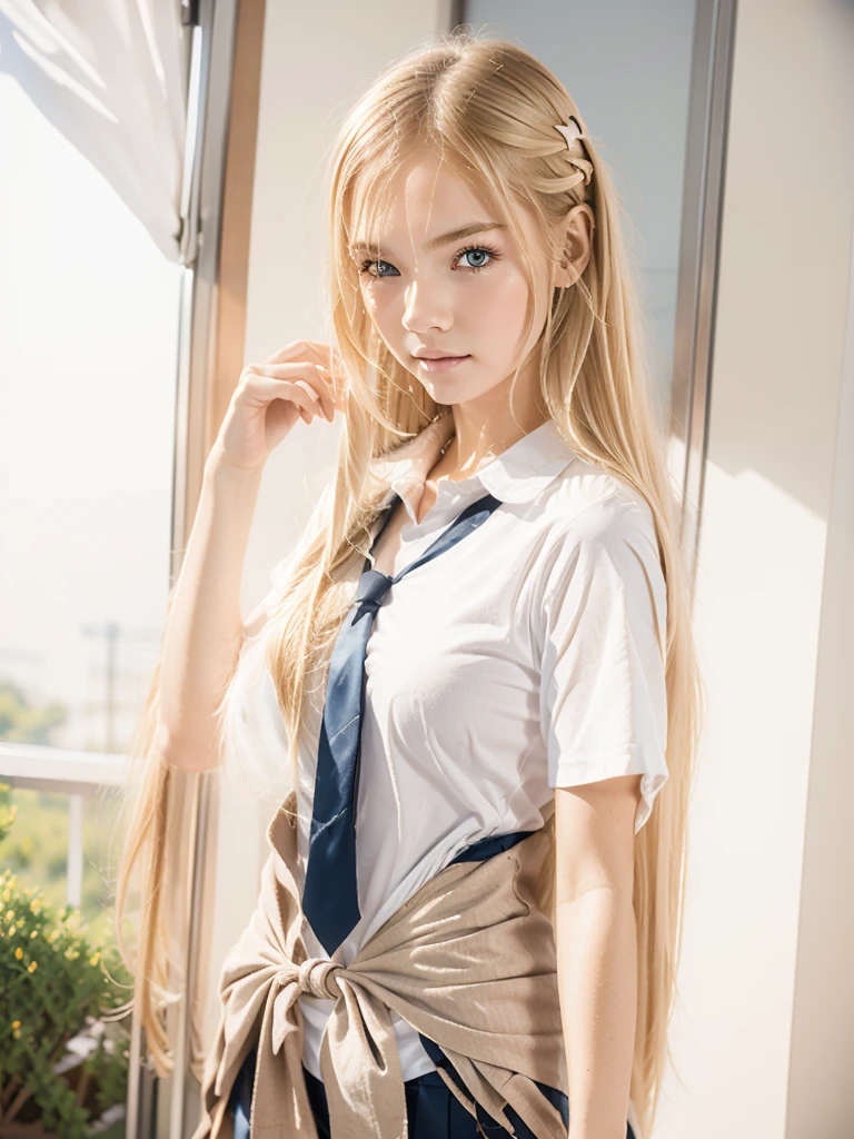 Long blonde hair, school, beautiful girl.