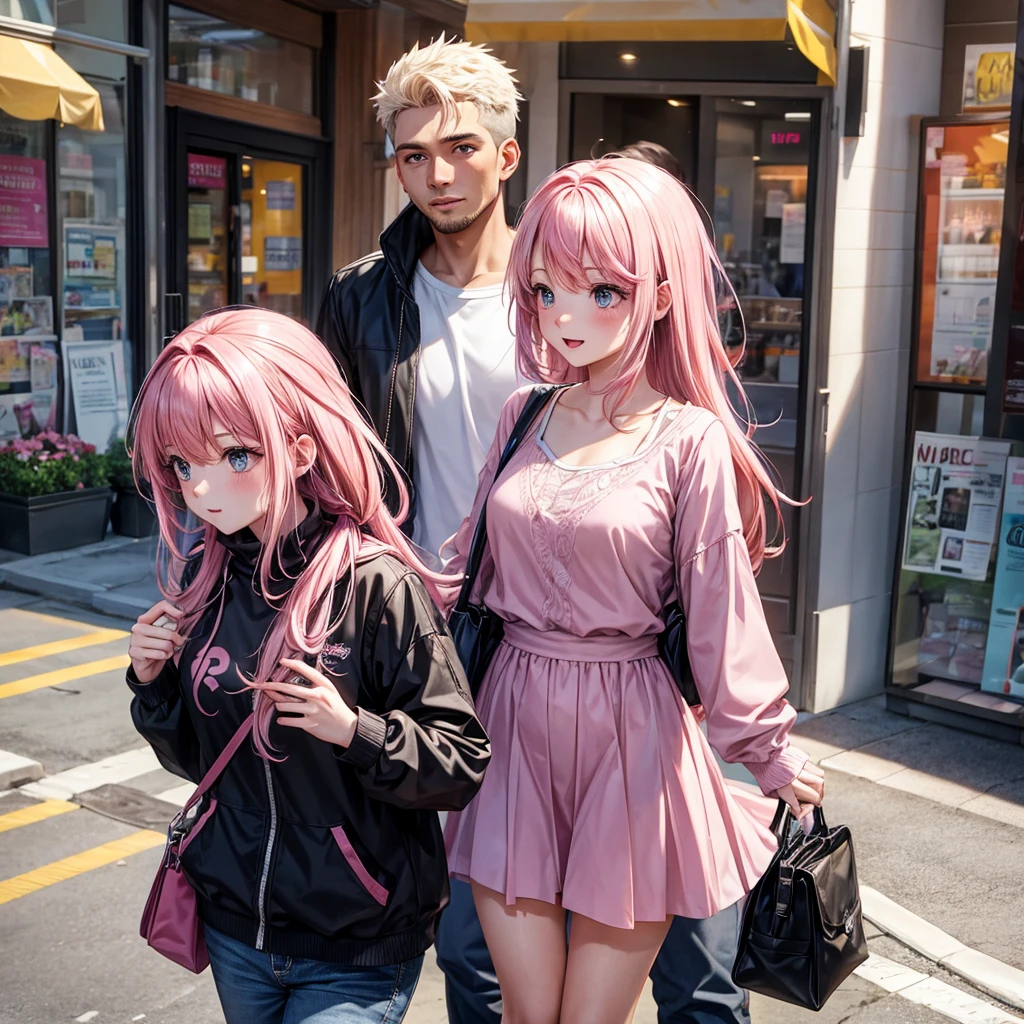 pink haired girl, with her boyfriend