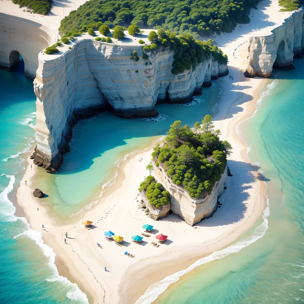 Draw a summer beach filled with vacationers