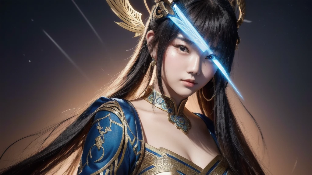 a close up of a woman in a costume with a sword, inspired by Huang Shen, inspired by Ju Lian, xianxia hero, heise jinyao, ne zha from smite, ashe, freya, portrait of modern darna, portrait knights of zodiac girl, yun ling, inspired by Yang Jin, inspired by Li Kan