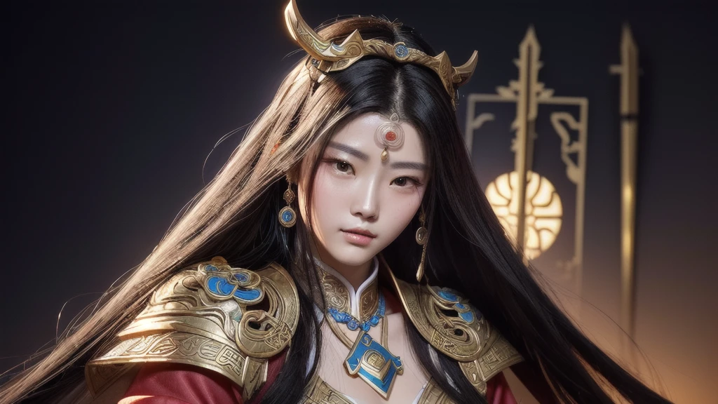 a close up of a woman in a costume with a sword, inspired by Huang Shen, inspired by Ju Lian, xianxia hero, heise jinyao, ne zha from smite, ashe, freya, portrait of modern darna, portrait knights of zodiac girl, yun ling, inspired by Yang Jin, inspired by Li Kan