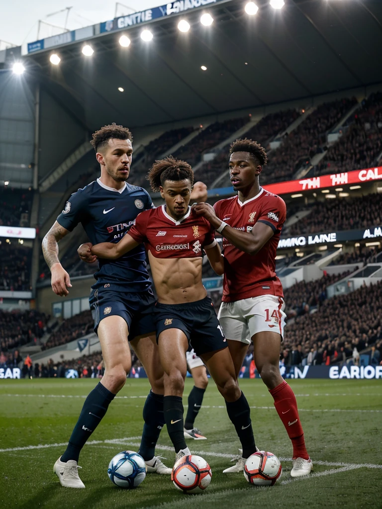 photo des rivalités intense dans la première League donc manchester unuted vs Manchester City et Chelsea contre Liverpool je veux des photos où ils sont entrain de s'affronter sur le terrain dans le football masculin que le jeu soit masculin 