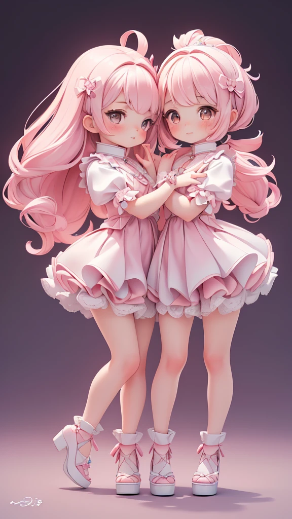 ((petite bishojo, little 2girls)), ((cute face)), ((cute puffy eyes)), ((masterpiece)), ((best quality)), ((ultra detailed)), ((exquisite)), ((depth)), ((crisp)), ((8k)), ((beautiful and aesthetic)), (super detailed skin), ((high standard)), ((highres)), ((perfect anatomy)), (full body), (blush), (rouge), (wee little, wuv), (beautiful fingers)