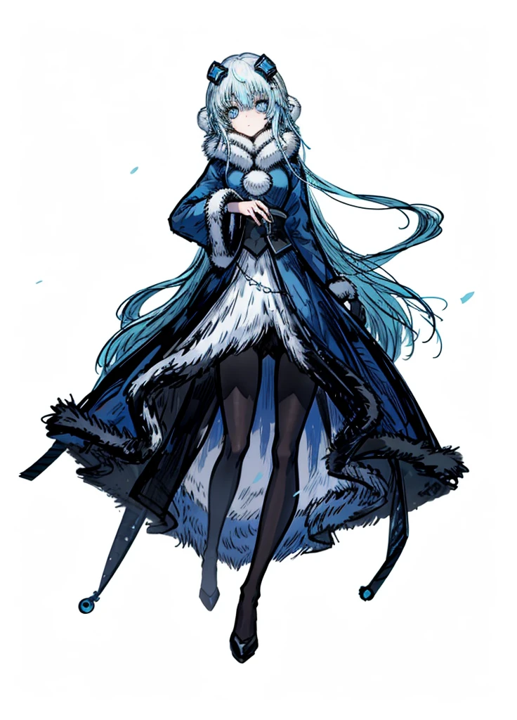 1girl,neon blue hair,long hair, light blue eyes, princess, arctic kingdom, polar fur coat, nice clothes, (high resolution, high detail, best quality), cute