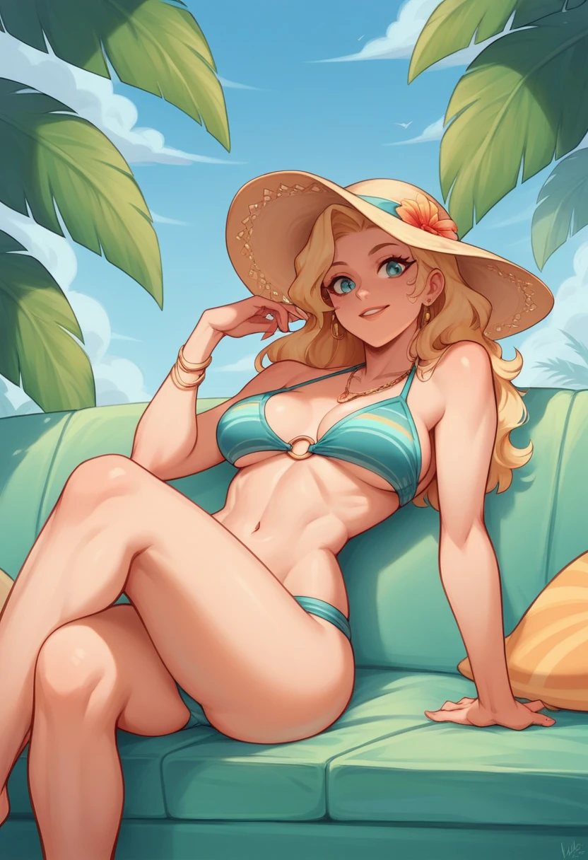 Concept: Summer Vibes
Background: A bright and airy aesthetic with pastel colors, tropical plants, and a sleek, modern backdrop.
Pose: [Girl 1] sits on a luxurious couch, leaning back with one arm behind her head, while [Girl 2] stands beside her, resting her hand on [Girl 1]'s shoulder. Both girls gaze into the camera with confident, sultry expressions.
Outfit: [Girl 1] wears a sleek, high-waisted bikini with a statement piece of jewelry, while [Girl 2] rocks a trendy, oversized hat and a matching swimsuit cover-up.
Style tips: Think glamorous, sun-kissed glow, and effortless, beachy waves.
Capture the essence of a sizzling summer afternoon, exuding friendship, beauty, and empowerment!