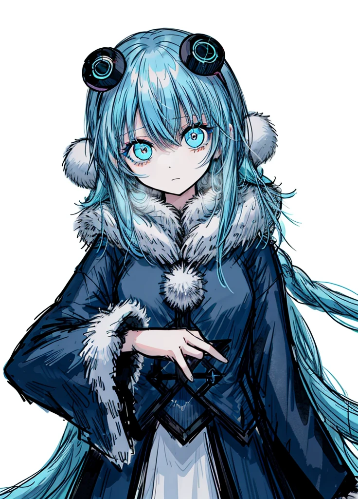 1girl,neon blue hair,long hair, light blue eyes, princess, arctic kingdom, polar fur coat, nice clothes, (high resolution, high detail, best quality), cute