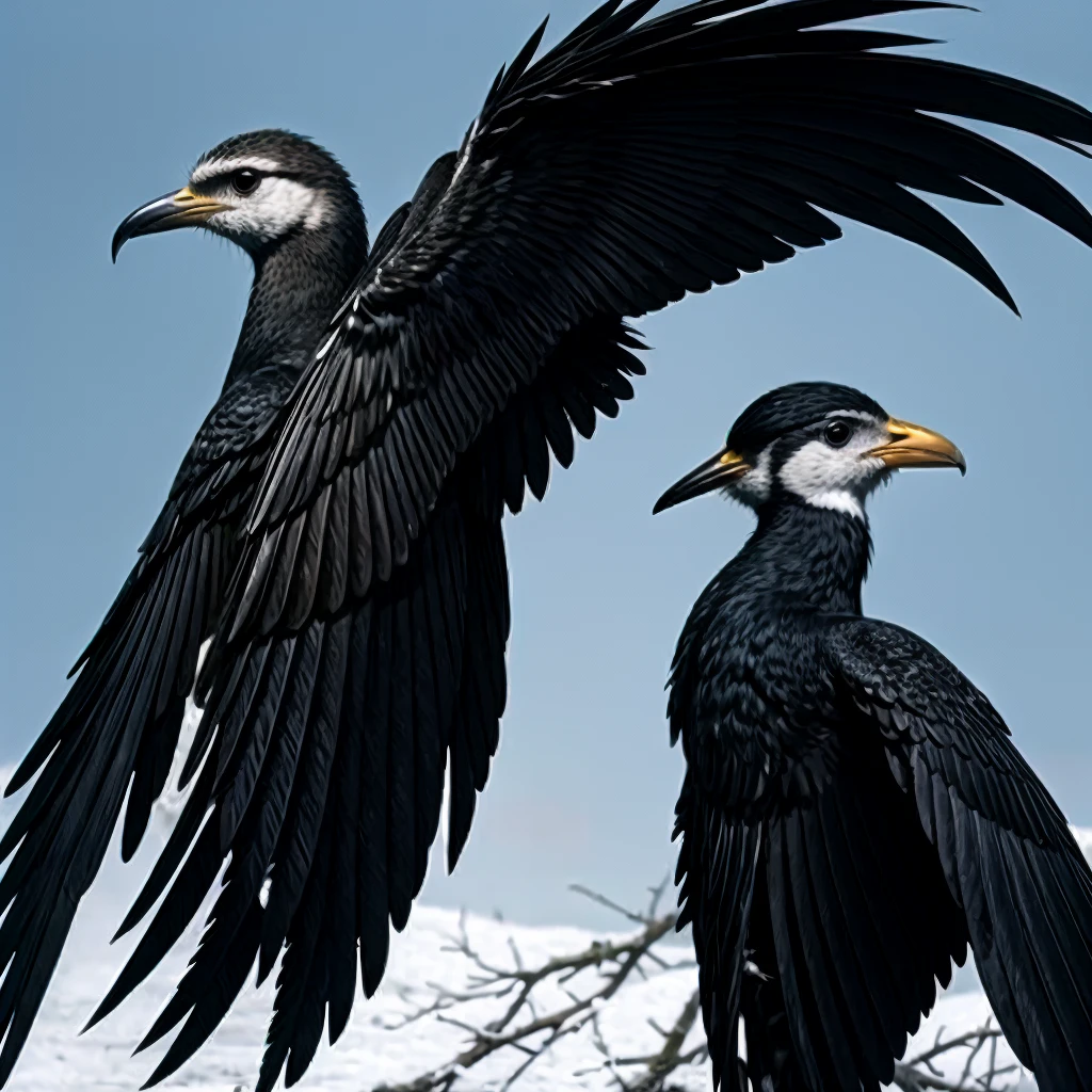 front view, front profile of Bird with open wings, giant wings