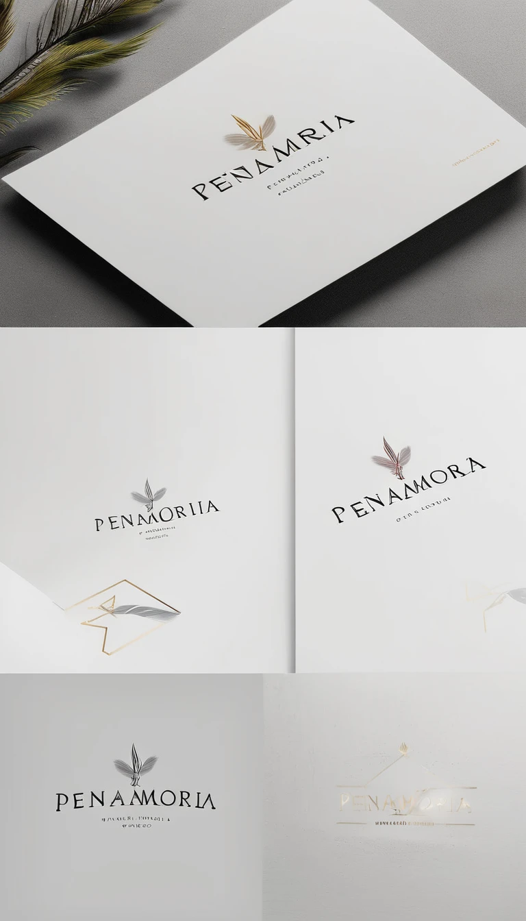A minimal, modern, simple, cinematic logo design for the brand “Penamemoria". Create a modern, memorable, unique, minimalistic, high-quality, logo of a dreamy, fantastic, poetic feather.
