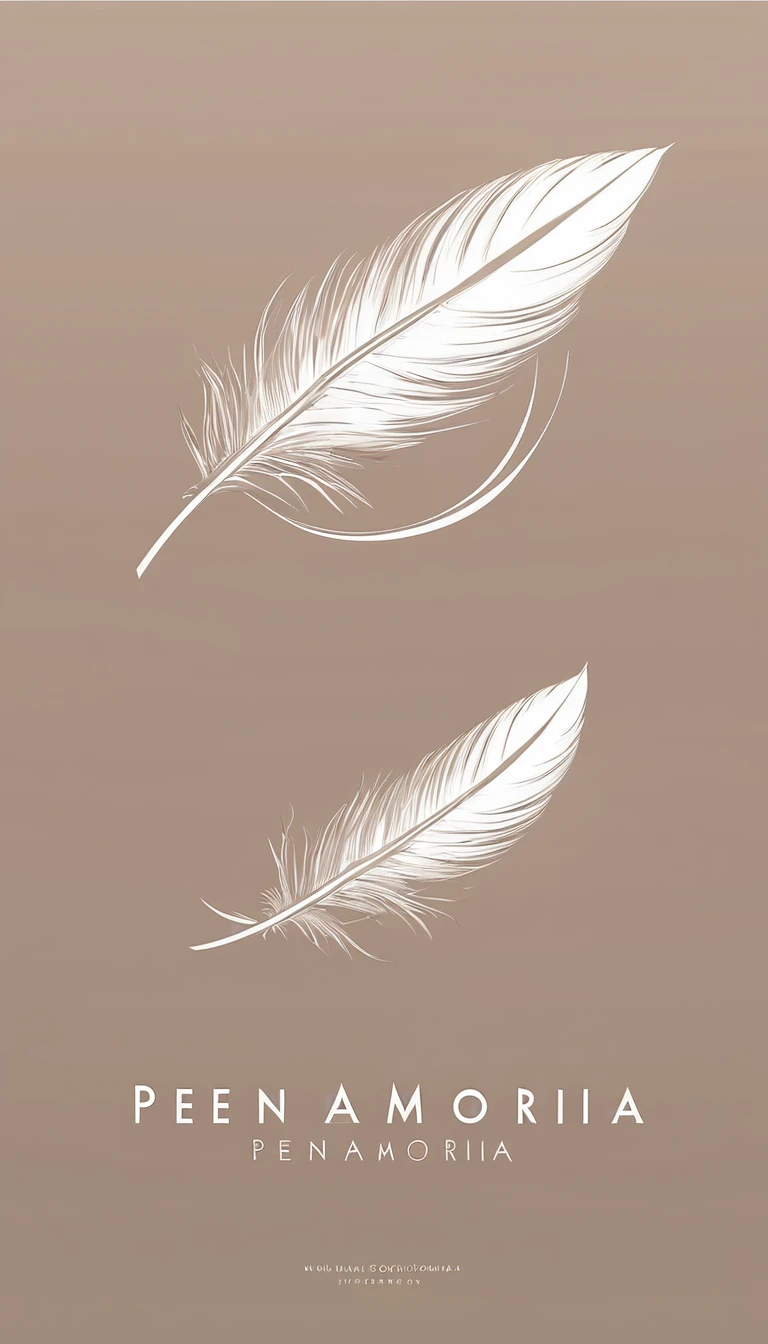 A minimal, modern, simple, cinematic logo design for the brand “Penamemoria". Create a modern, memorable, unique, minimalistic, high-quality, logo of a dreamy, fantastic, poetic feather.