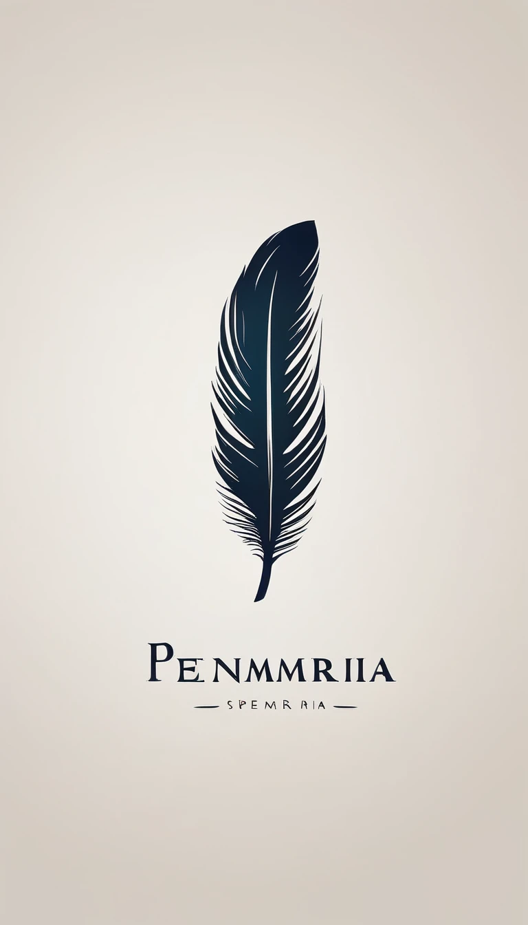 A minimal, modern, simple, cinematic logo design for the brand “Penamemoria". Create a modern, minimalistic, high-quality, logo of a bird feather