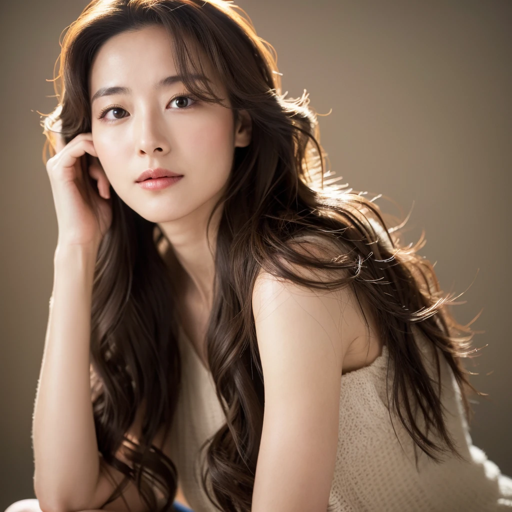 Beautiful mature woman with beautiful wavy long hair, I can see her , Ultra-high resolution,(Realistic:1.4), ((Highest quality)), ((masterpiece)), (be familiar with),