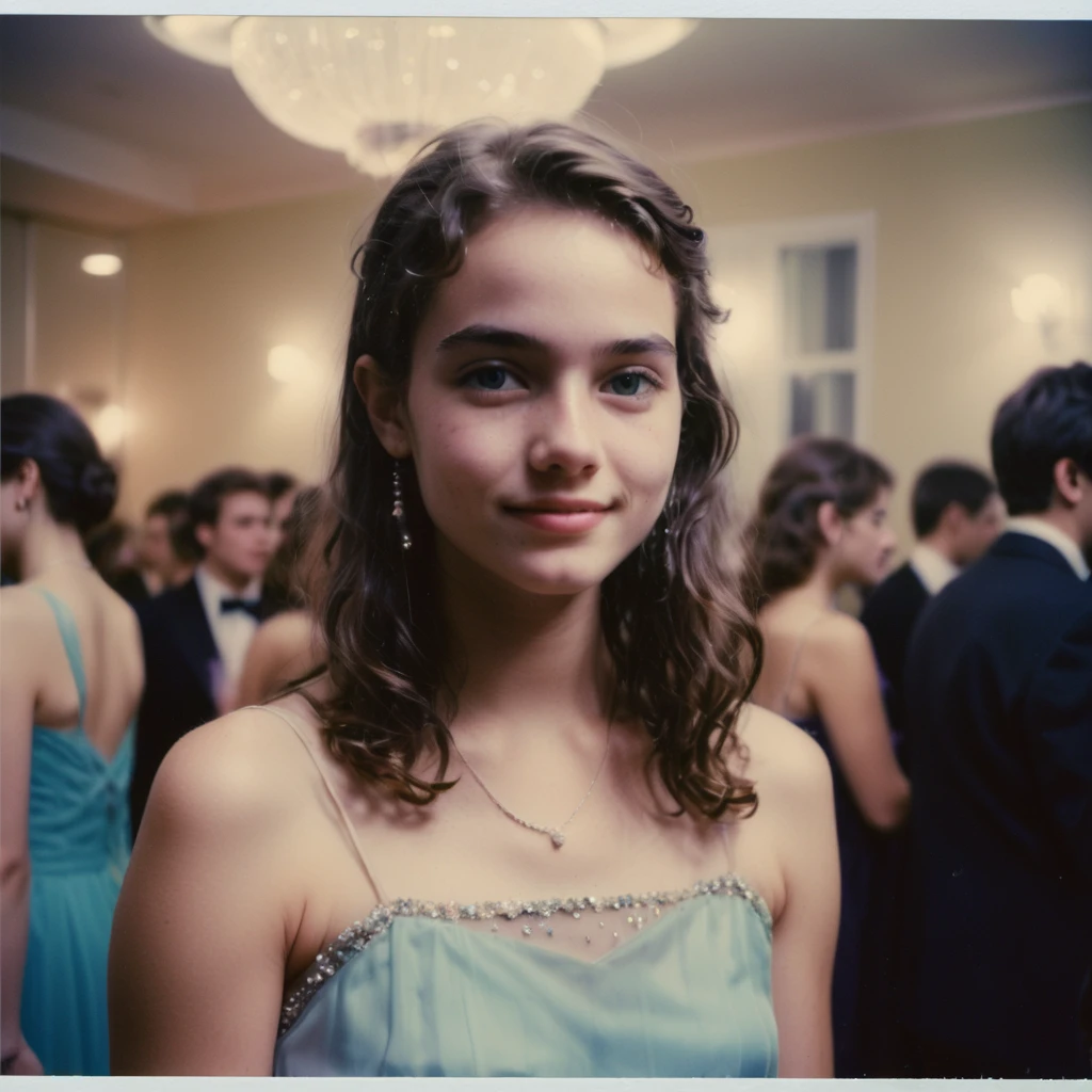 nkplr0, polaroid,  prom night party girl,,  dslr, soft lighting, high quality, film grain, Fujifilm XT3, 