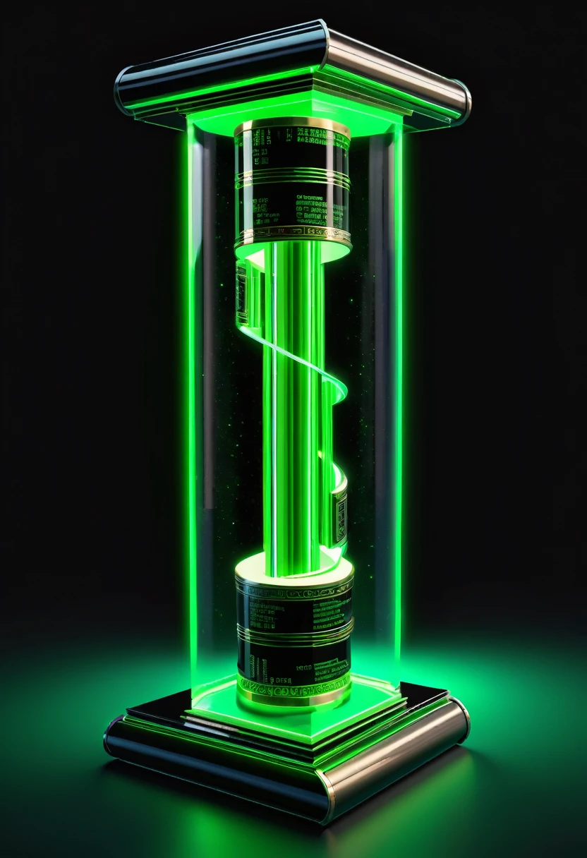 gemtech , Science-Fiction, internal reflections , transparent, inner details , Scholars , scroll, 1 earth, glowing green neon, black plain background, 3D High quality