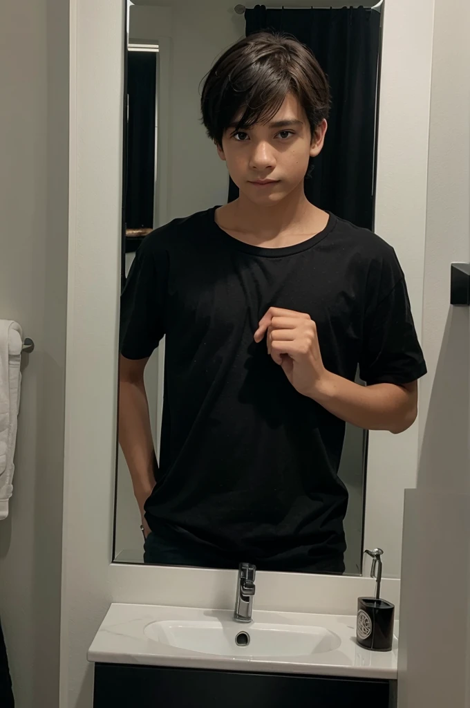 Boy wearing black shirt doing mirror selfie