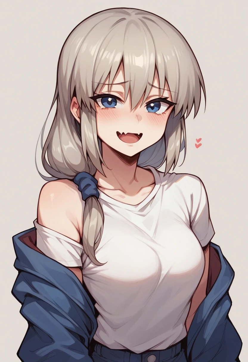 1 Girl, Light Blue Baggy Sweater, No Pants, Medium Breasts, Blue Eyes, Platinum White Hair, Twin Tail Hair Style, Pale White Skin, Smooth Skin, Face Freckles, Nice Cleavage, Slutty, Sexy, Sassy, Smirking, Tease, Teasing, Leaning Forward, Side Profile, Upper Body Shot,