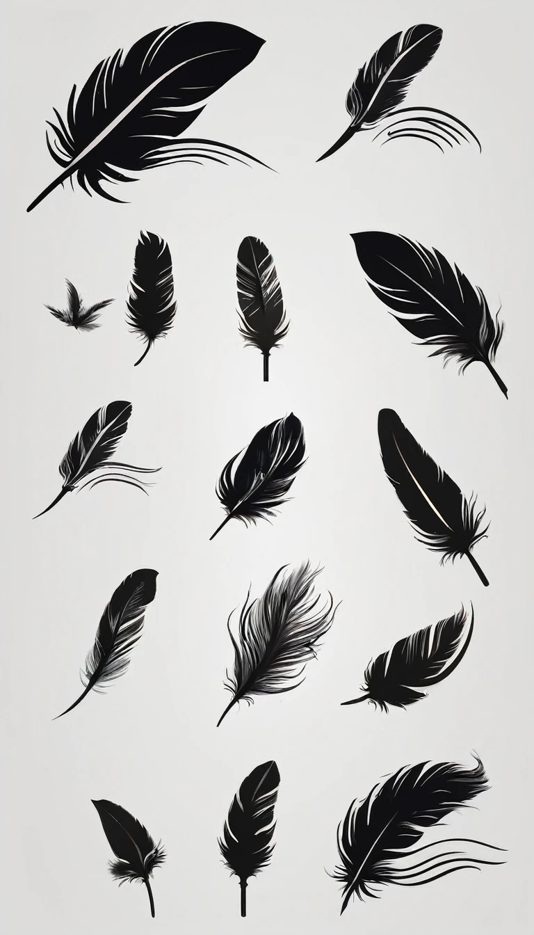 Create a modern, minimalistic logo design for a brand about music and movies called " Penamemoria". The logo must be in minimalistic style and convey a sense of storytelling. The logo is the silhouette of a unique, memorable, poetic Memory Feather