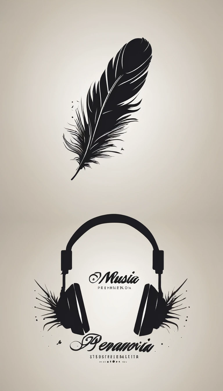 Create a modern, minimalistic logo design for a brand about music and movies called " Penamemoria". The logo must be in minimalistic style and convey a sense of storytelling. The logo is the silhouette of a unique, memorable, poetic Memory Feather