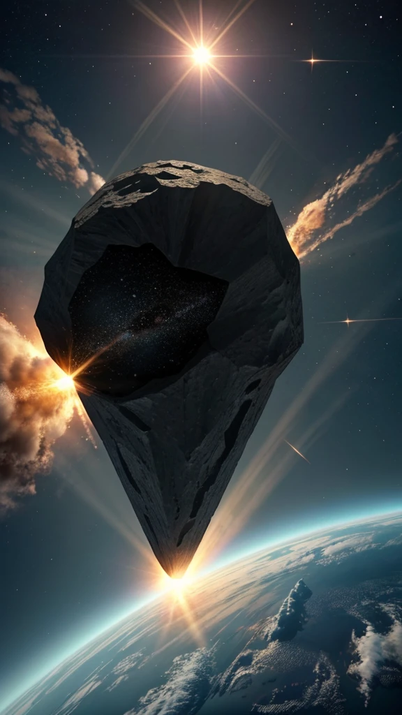 An animated sequence or realistic image of an asteroid hurtling toward Earth.