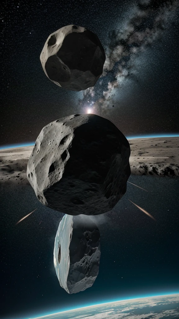 An animated sequence or realistic image of an asteroid hurtling toward Earth.