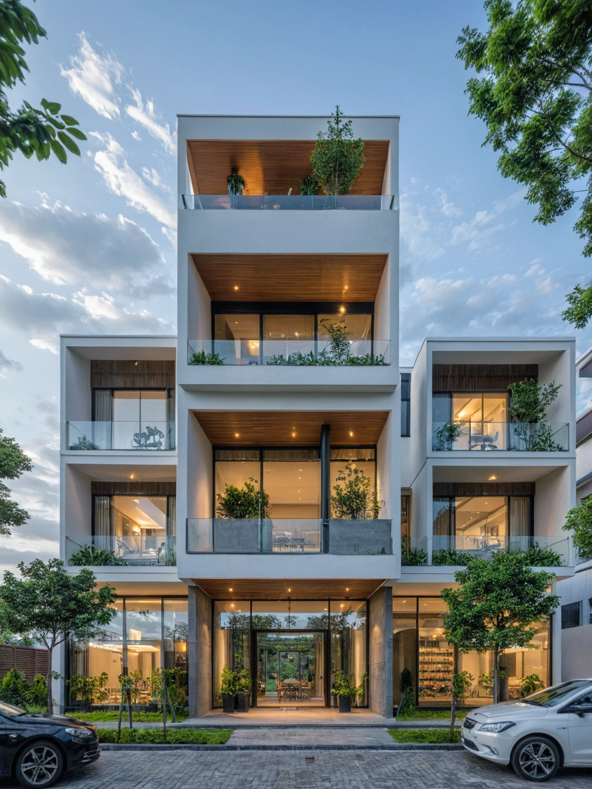 Masterpiece, high quality, best quality, authentic, super detail, outdoors, onestoreyvillaXL, aiaigroup, house style modern on the street ,stairs, white wall ,road,pavement, grass, trees, sky, cloud, (daylight:1.1)
