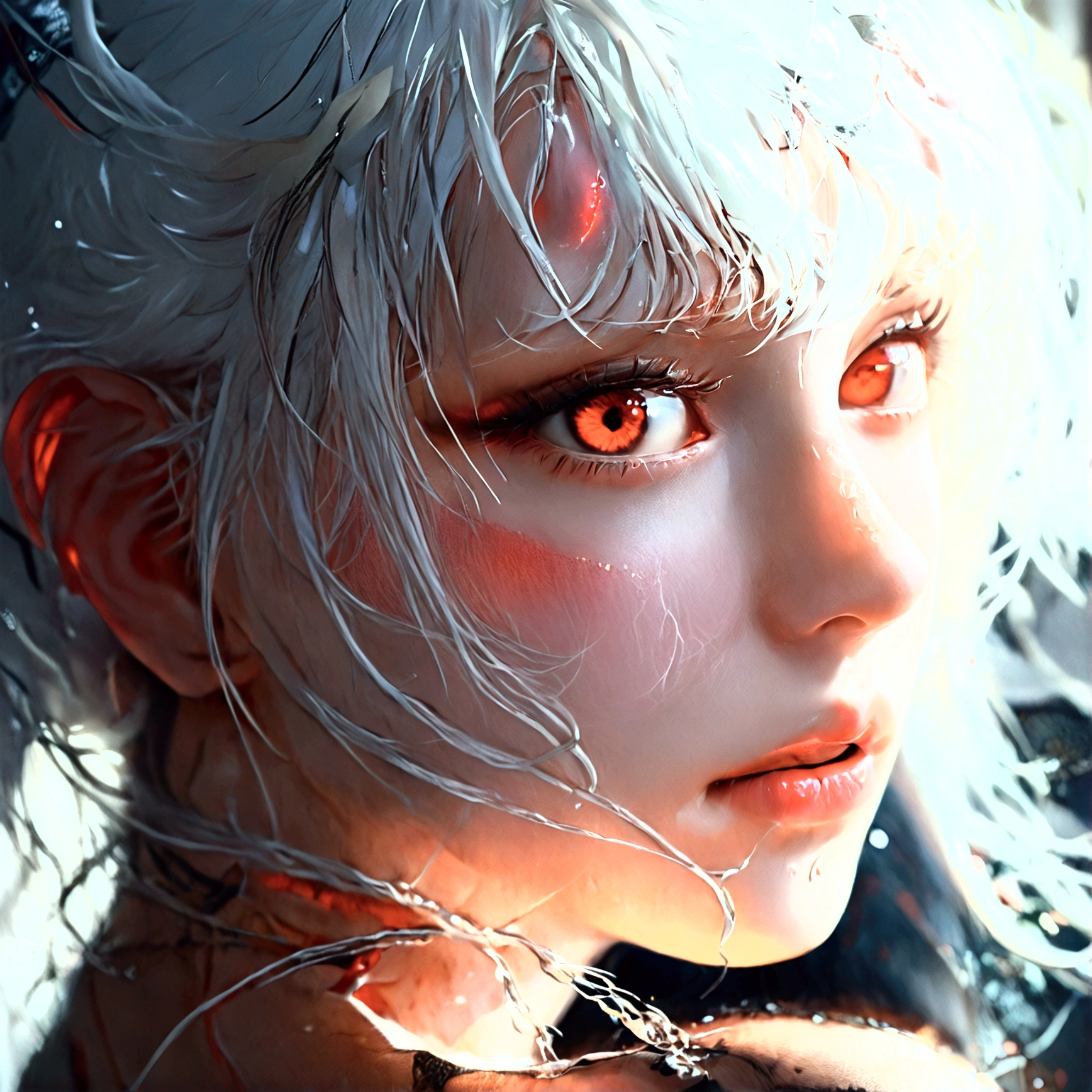 1 hentai girl, red eyes, white hair