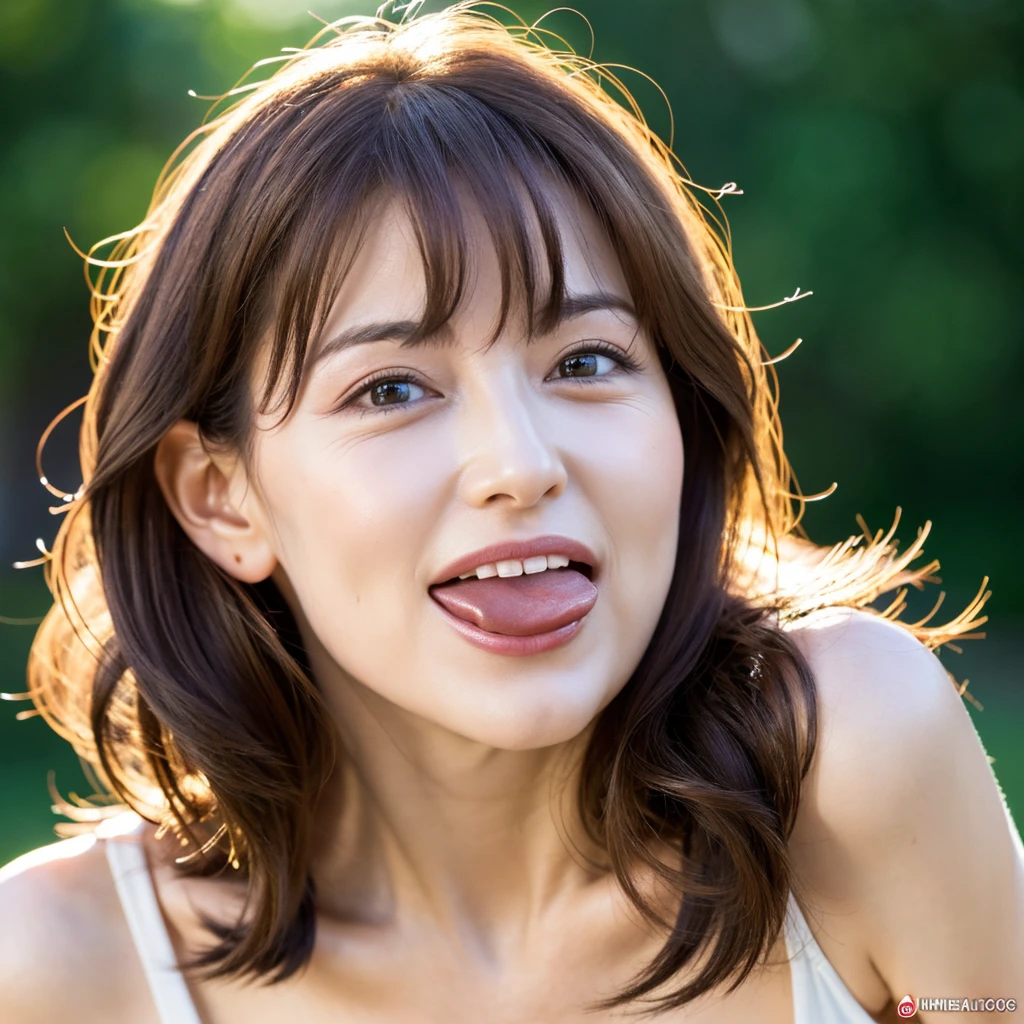 Beautiful mature woman with beautiful wavy long hair, Sticking out tongue and licking, Naughty Mature Woman, Ultra-high resolution,(Realistic:1.4), ((Highest quality)), ((masterpiece)), (be familiar with),